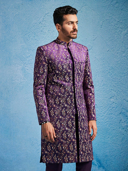 Men's Purple Velvet Straight Sherwani Only Top