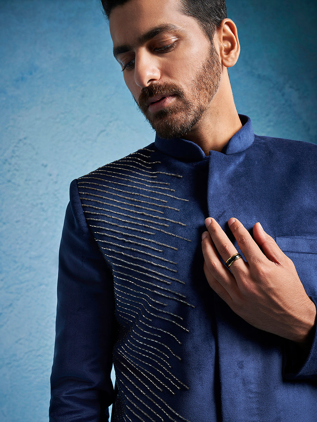 Men's Turquoise Silk Blend Straight Kurta And Pyjama Set