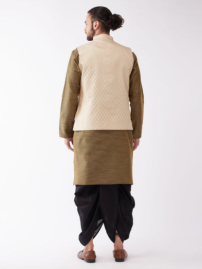 Men's Black Silk Blend Straight Jacket  Kurta and Dhoti Set