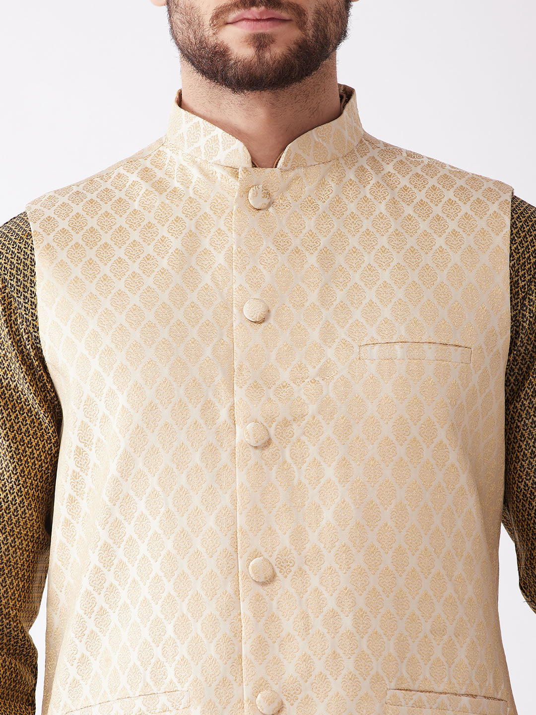 Men's Black Silk Blend Straight Jacket  Kurta and Dhoti Set