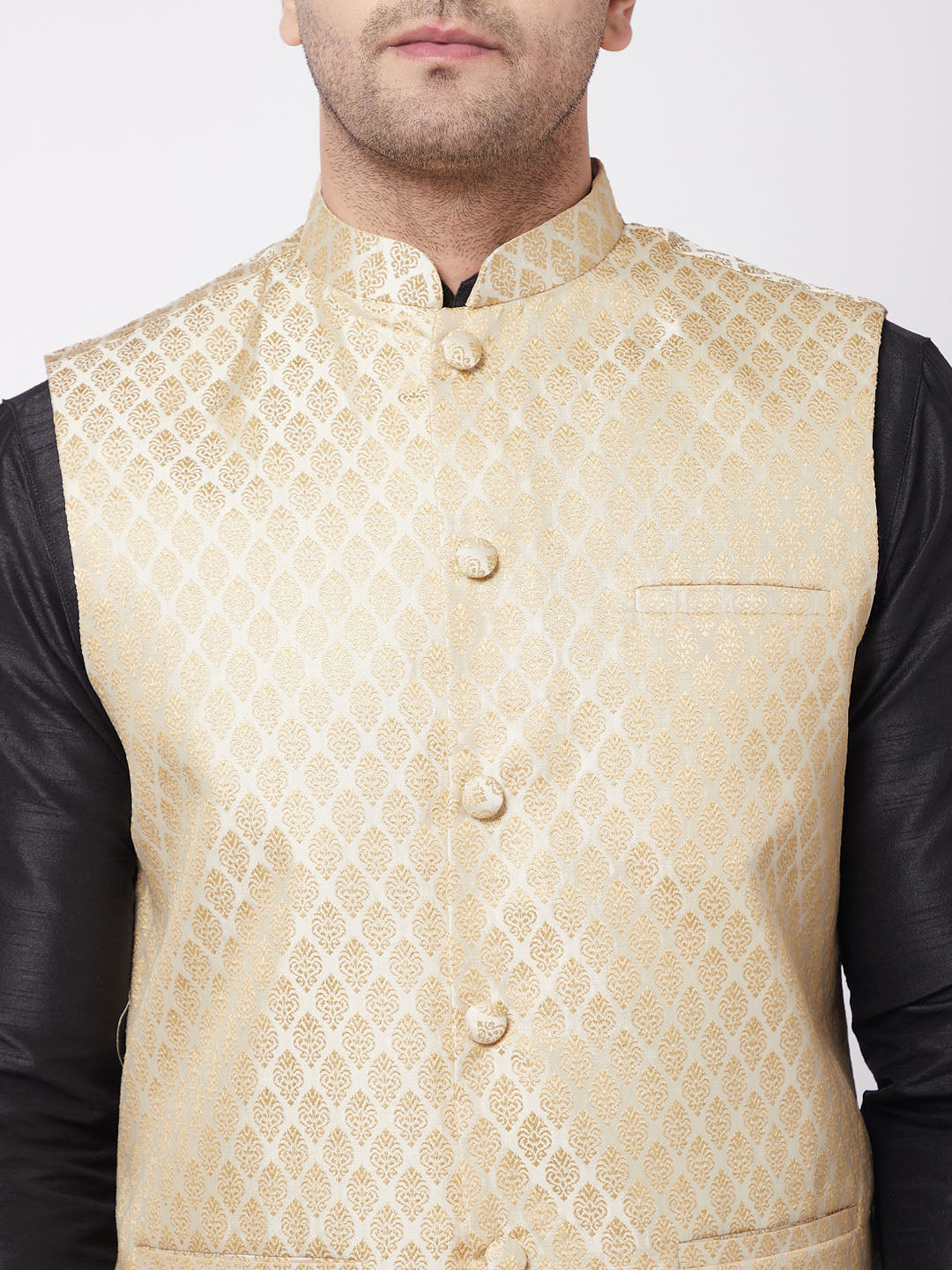 Men's Black Silk Blend Straight Jacket  Kurta and Dhoti Set