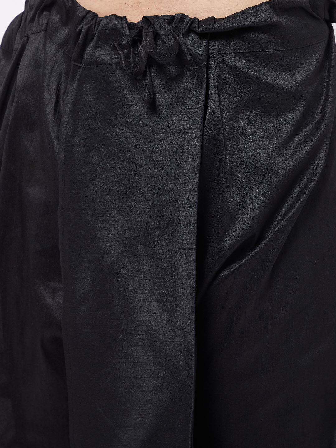 Men's Black Silk Blend Straight Jacket  Kurta and Dhoti Set