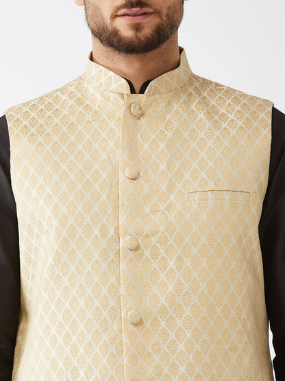 Men's Black Silk Blend Straight Jacket  Kurta and Dhoti Set