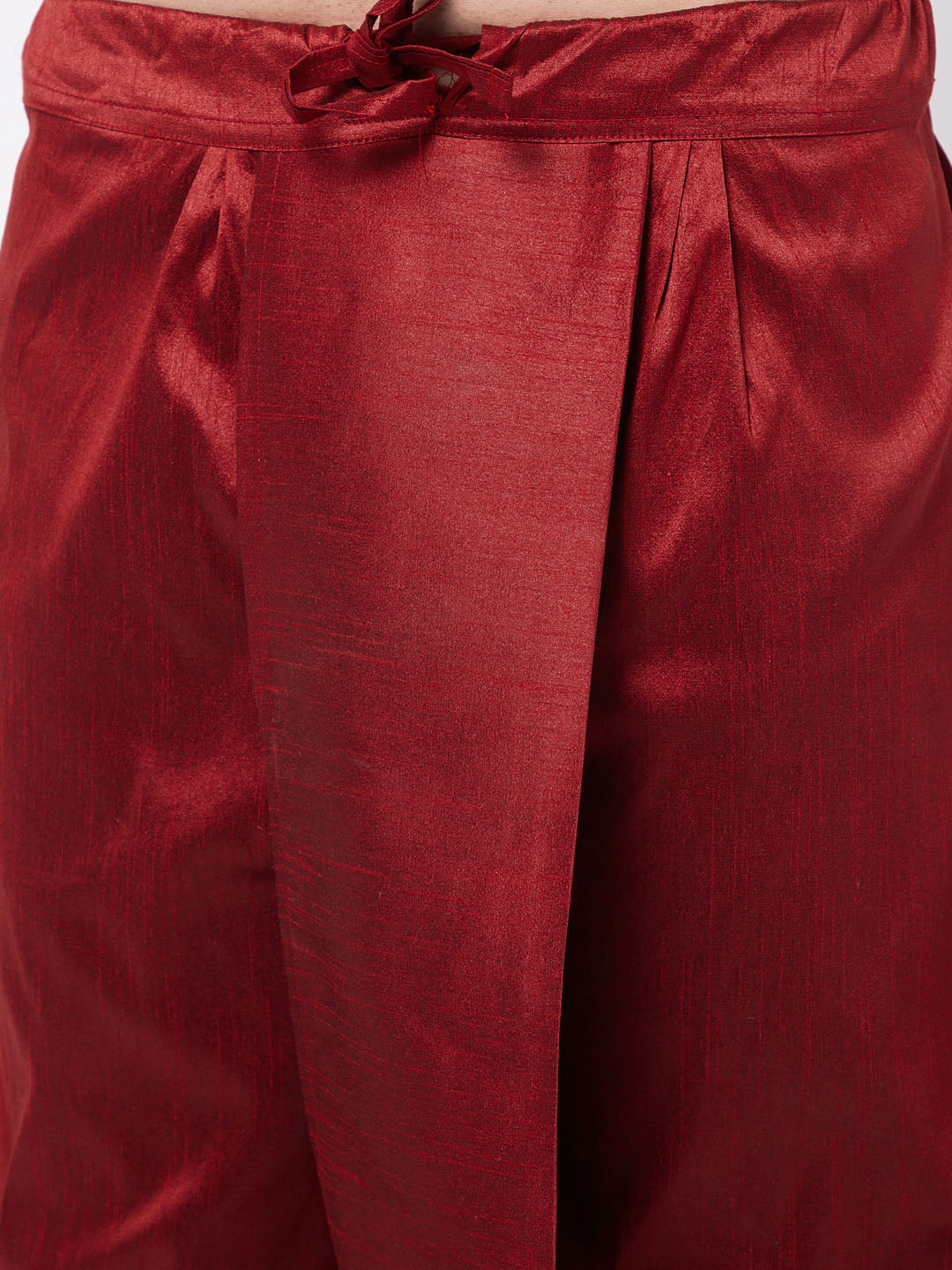 Men's Maroon Silk Blend Straight Jacket  Kurta and Dhoti Set