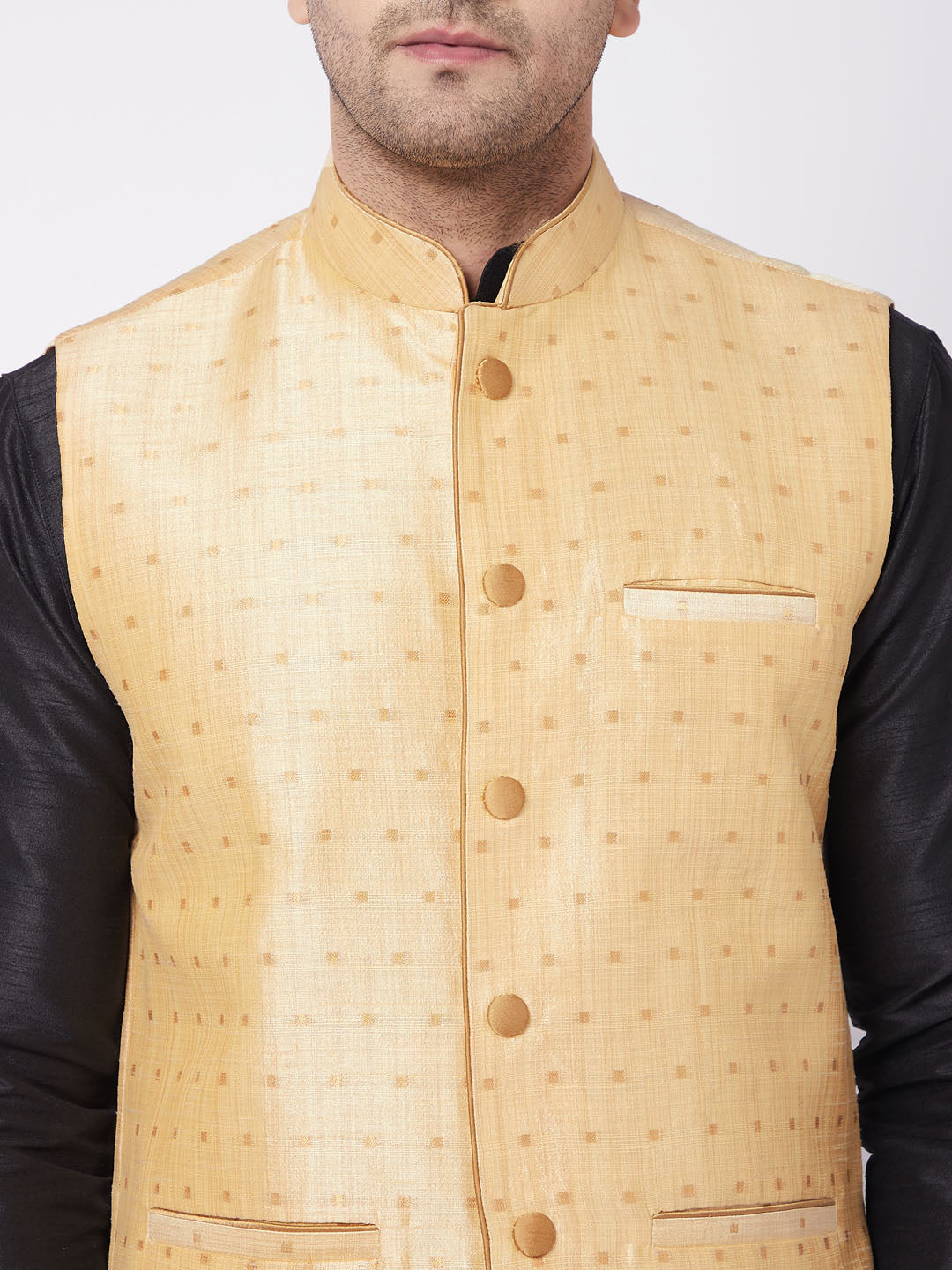 Men's Black Silk Blend Straight Jacket  Kurta and Dhoti Set