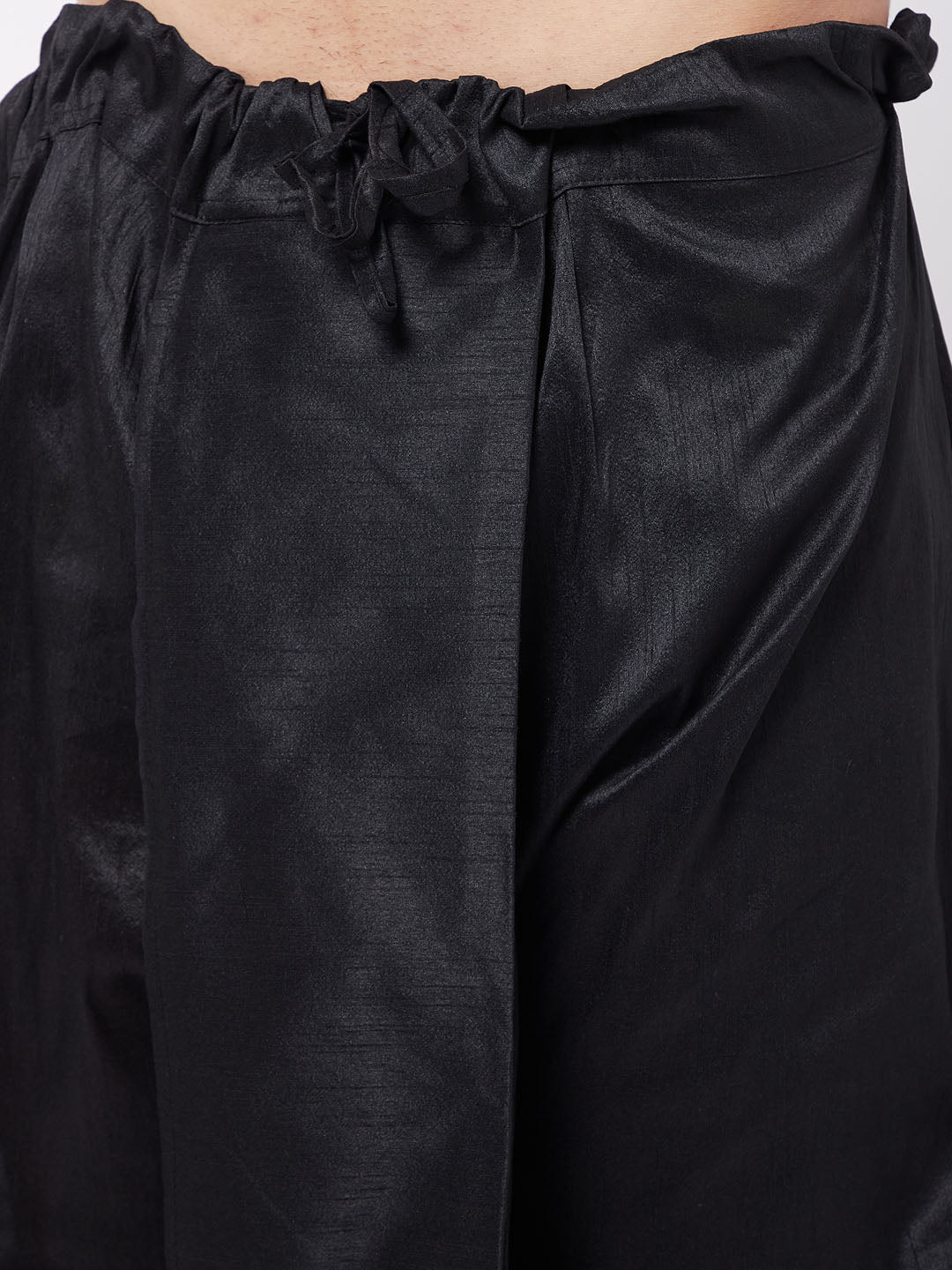 Men's Black Silk Blend Straight Jacket  Kurta and Dhoti Set