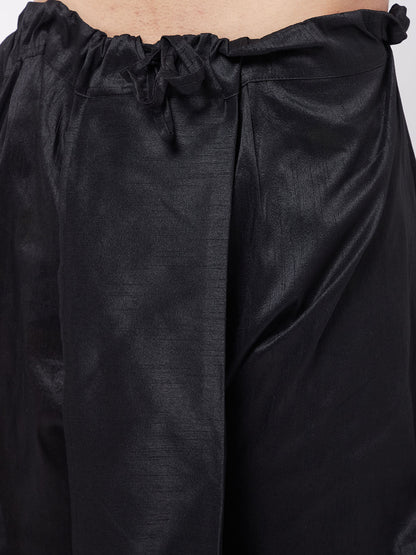 Men's Black Silk Blend Straight Jacket  Kurta and Dhoti Set
