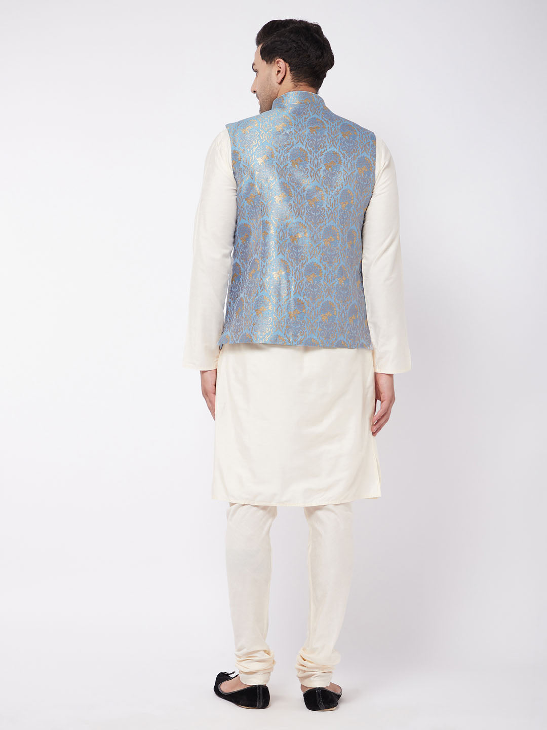 Men's Cream Viscose Straight Jacket  Kurta and Pyjama Set