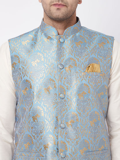 Men's Cream Viscose Straight Jacket  Kurta and Pyjama Set