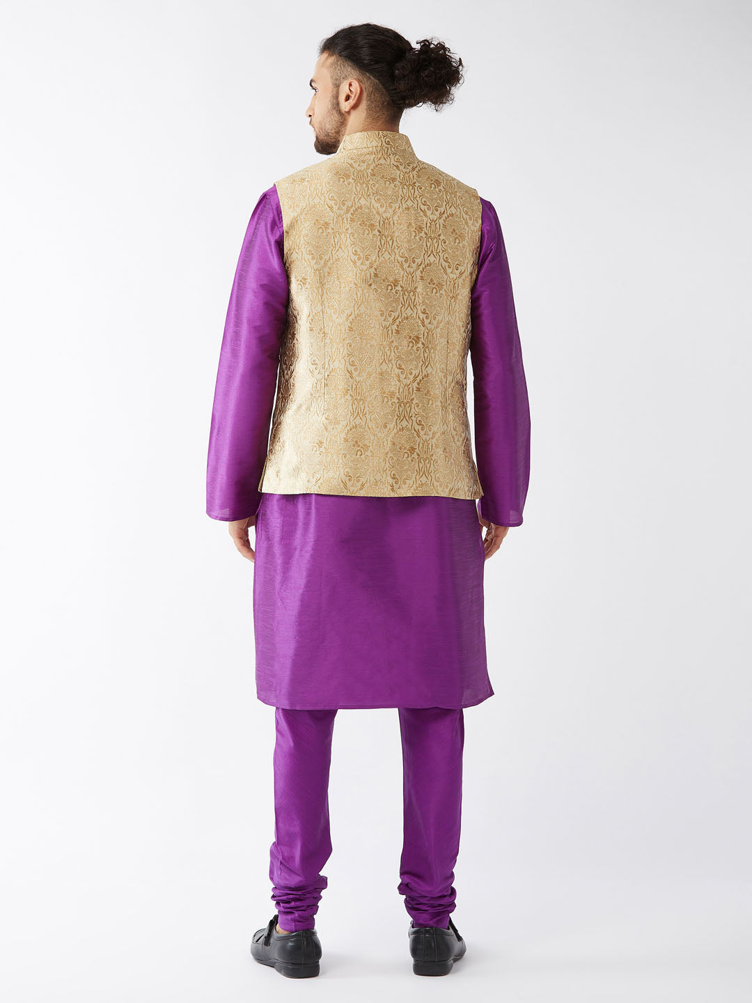 Men's Purple Silk Blend Straight Jacket  Kurta and Pyjama Set