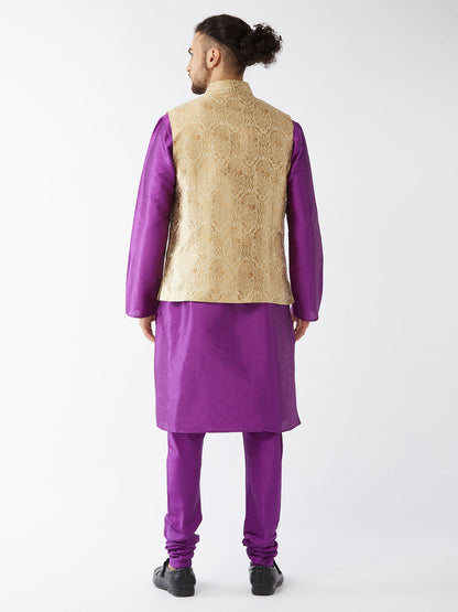 Men's Purple Silk Blend Straight Jacket  Kurta and Pyjama Set