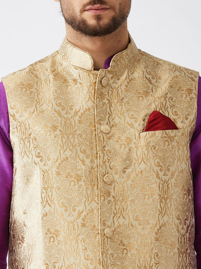 Men's Purple Silk Blend Straight Jacket  Kurta and Pyjama Set