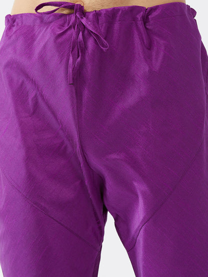 Men's Purple Silk Blend Straight Jacket  Kurta and Pyjama Set