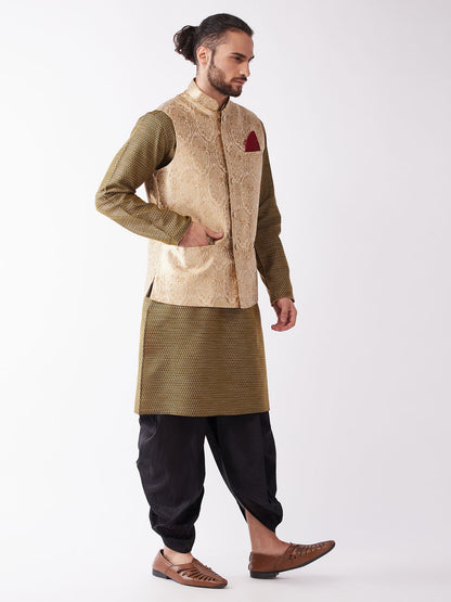 Men's Black Silk Blend Straight Jacket  Kurta and Dhoti Set