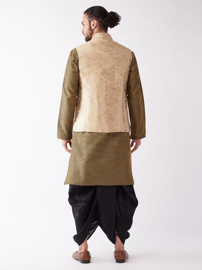 Men's Black Silk Blend Straight Jacket  Kurta and Dhoti Set