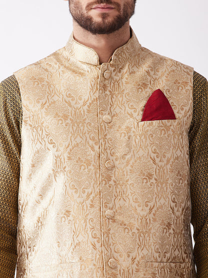 Men's Black Silk Blend Straight Jacket  Kurta and Dhoti Set