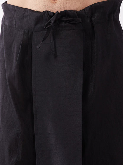 Men's Black Silk Blend Straight Jacket  Kurta and Dhoti Set