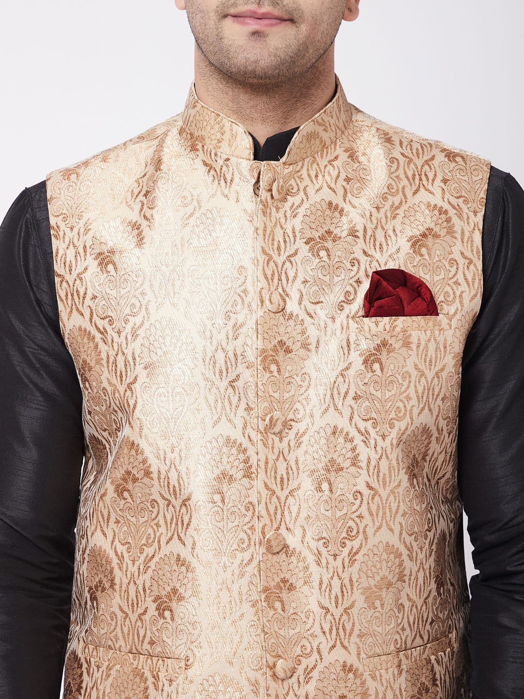 Men's Black Silk Blend Straight Jacket  Kurta and Dhoti Set