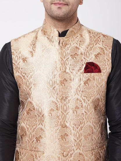 Men's Black Silk Blend Straight Jacket  Kurta and Dhoti Set