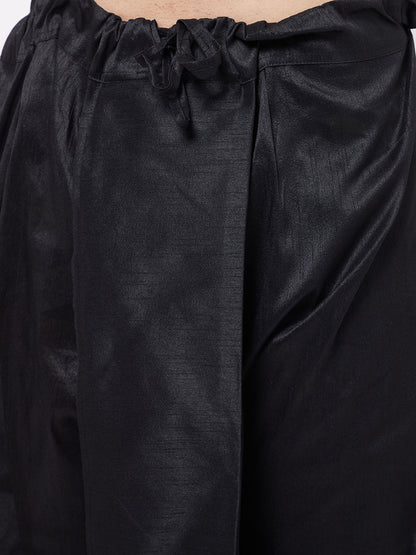 Men's Black Silk Blend Straight Jacket  Kurta and Dhoti Set