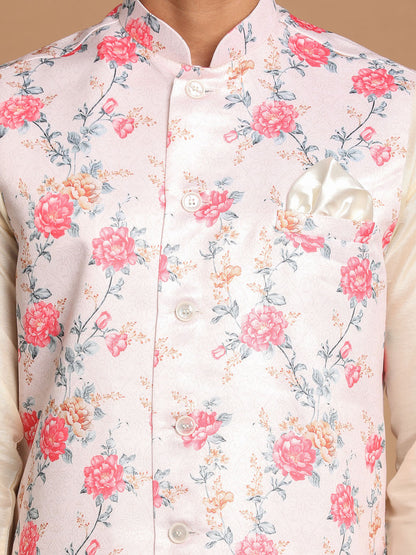 Men's Cream Viscose Straight Jacket  Kurta and Pyjama Set