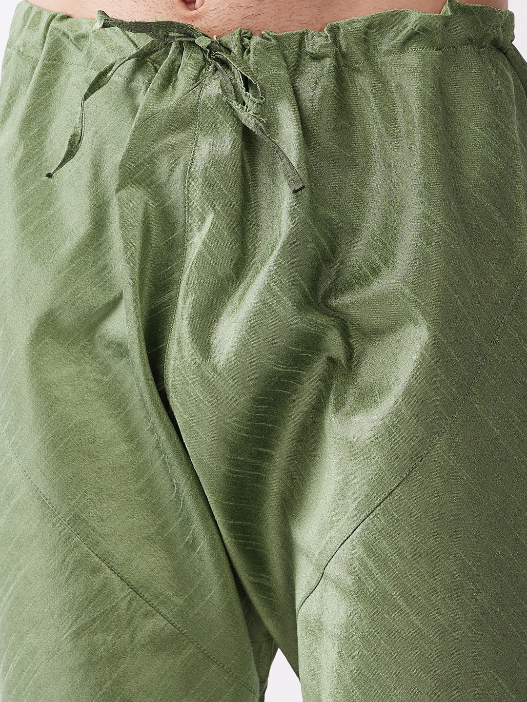 Men's Green Silk Blend Straight Jacket  Kurta and Pyjama Set