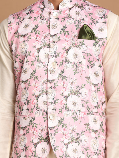 Men's Cream Viscose Straight Jacket  Kurta and Pyjama Set