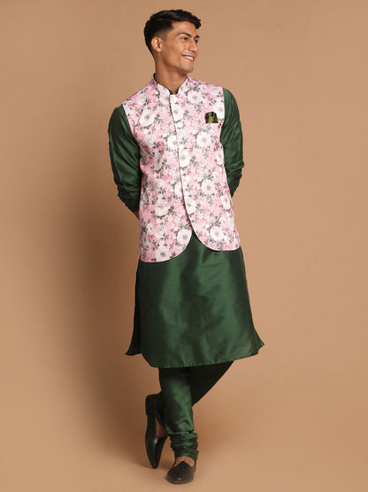 Men's Green Viscose Blend Straight Jacket  Kurta and Pyjama Set
