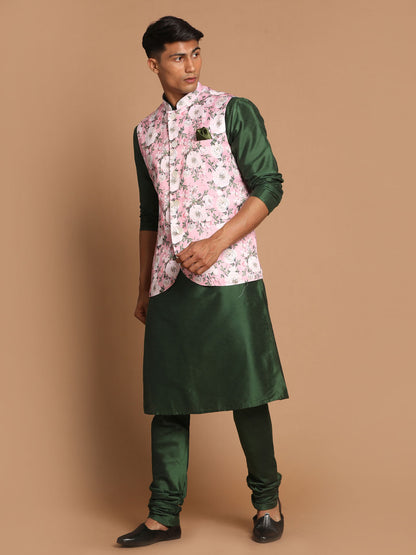 Men's Green Viscose Blend Straight Jacket  Kurta and Pyjama Set