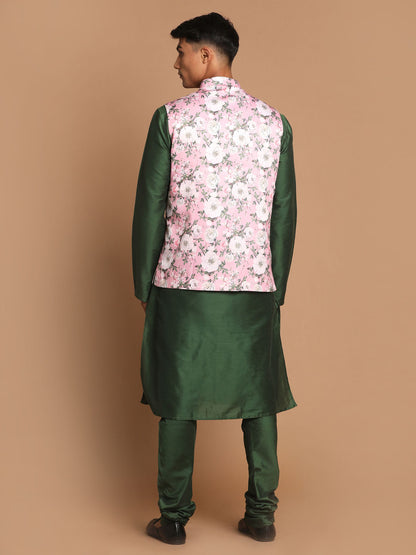 Men's Green Viscose Blend Straight Jacket  Kurta and Pyjama Set