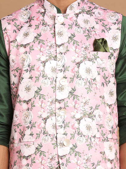 Men's Green Viscose Blend Straight Jacket  Kurta and Pyjama Set