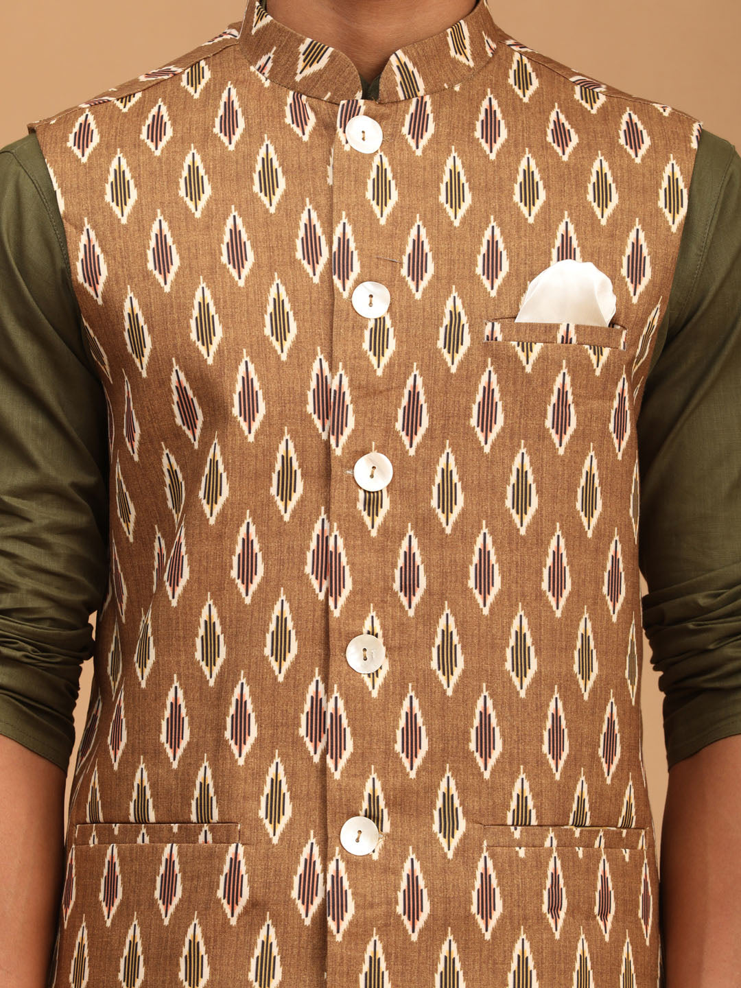 Men's Dark Green Cotton Blend Straight Jacket  Kurta and Pyjama Set