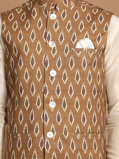 Men's Cream Viscose Straight Jacket  Kurta and Pyjama Set
