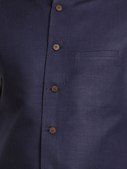 Men's Aqua Cotton Blend Straight Jacket  Kurta and Pyjama Set