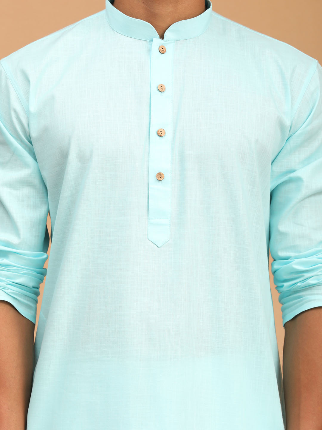 Men's Aqua Cotton Blend Straight Jacket  Kurta and Pyjama Set