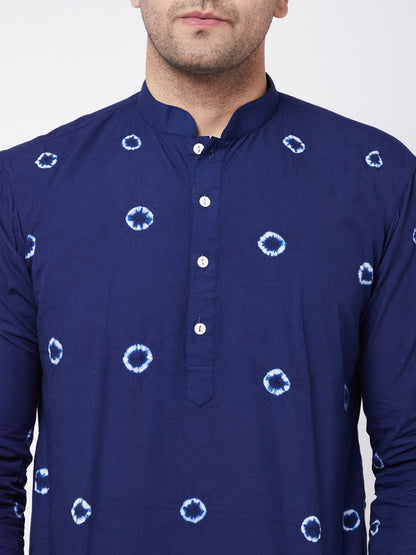 Men's Blue Pure Cotton Straight Jacket  Kurta and Pyjama Set