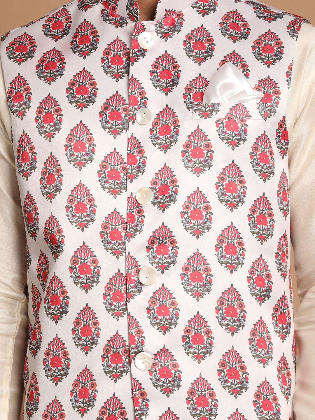 Men's Cream Viscose Straight Jacket  Kurta and Pyjama Set