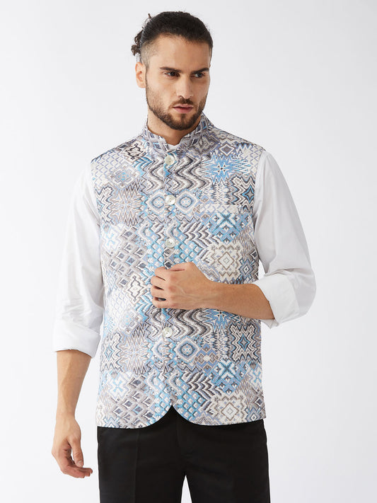 Men's Grey Satin Twill Straight Nehru Jacket