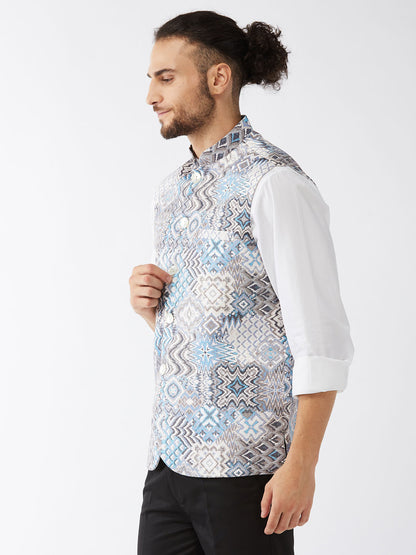 Men's Grey Satin Twill Straight Nehru Jacket