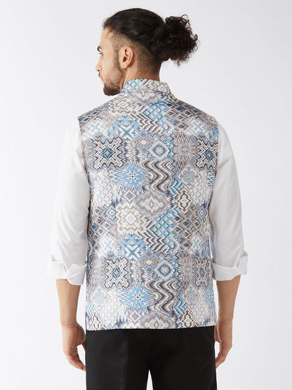 Men's Grey Satin Twill Straight Nehru Jacket