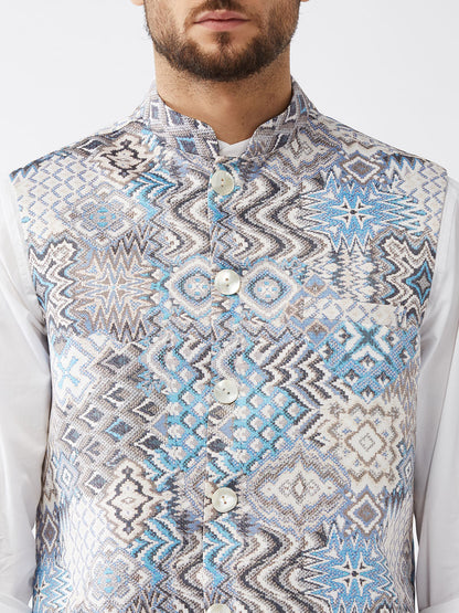 Men's Grey Satin Twill Straight Nehru Jacket