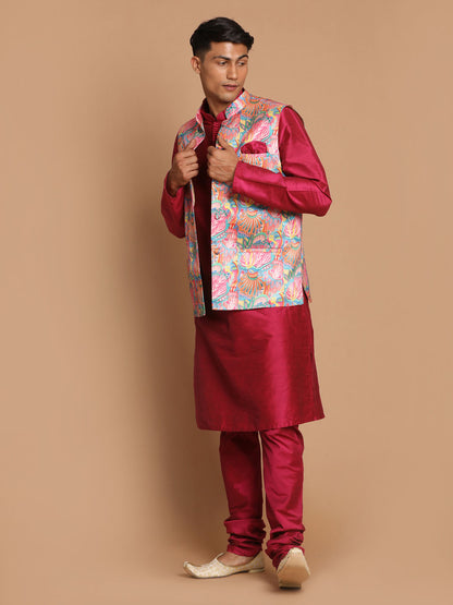 Men's Aqua Viscose Blend Straight Jacket  Kurta and Pyjama Set