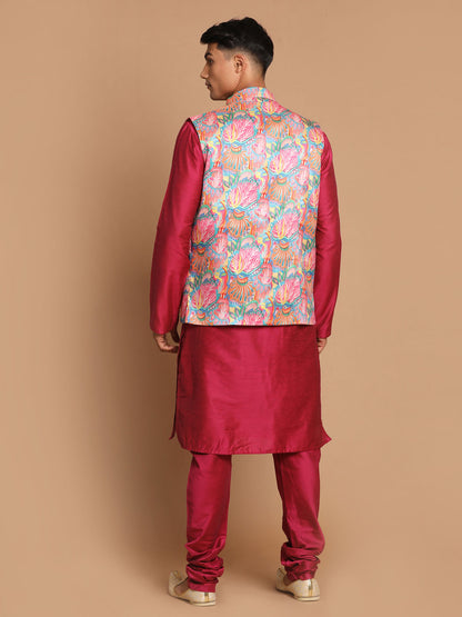 Men's Aqua Viscose Blend Straight Jacket  Kurta and Pyjama Set