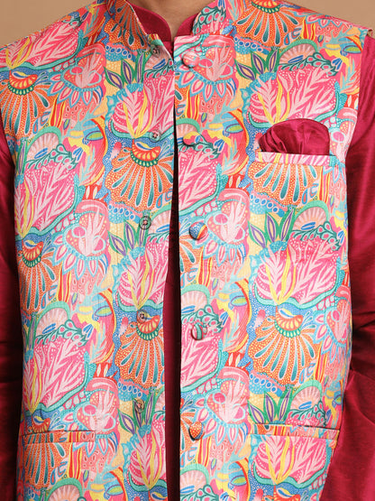 Men's Aqua Viscose Blend Straight Jacket  Kurta and Pyjama Set