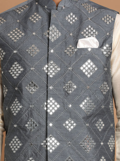 Men's Grey Silk Blend Straight Nehru Jacket