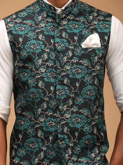 Men's Green Cotton Blend Straight Nehru Jacket