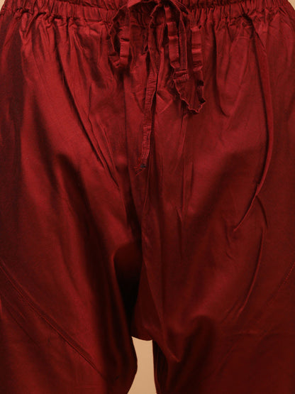 Men's Maroon Viscose Straight Jacket  Kurta and Pyjama Set