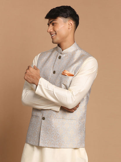 Men's Grey Silk Blend Straight Nehru Jacket