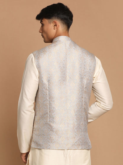 Men's Grey Silk Blend Straight Nehru Jacket