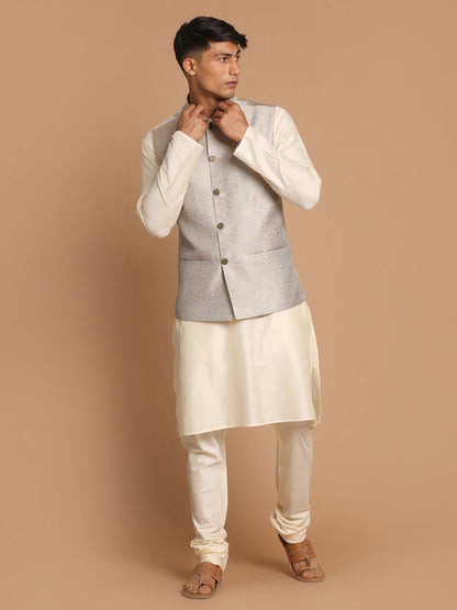 Men's Grey Silk Blend Straight Nehru Jacket